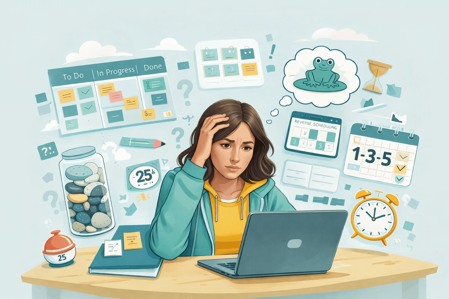 Bild einer Frau, die zwischen allen Arbeitsmethoden auswählen muss